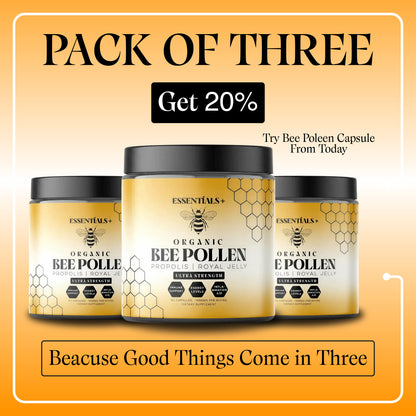 pack of three bee pollen capsules for health with 20% discount offer for vitality and wellness